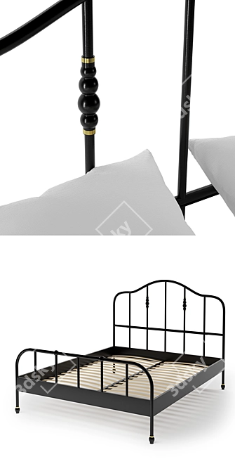 Sagstua Bed - Elegant Black Frame with Reversible Mattress 3D model image 2