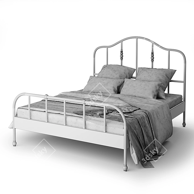 Sagstua Bed - Elegant Black Frame with Reversible Mattress 3D model image 5