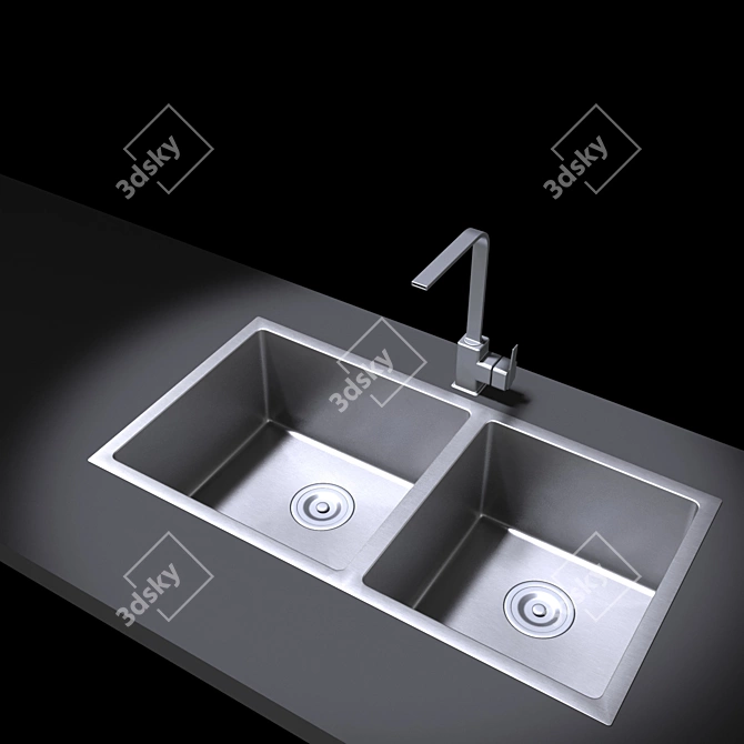 Sleek Stainless Steel Top Mount Sink 3D model image 1