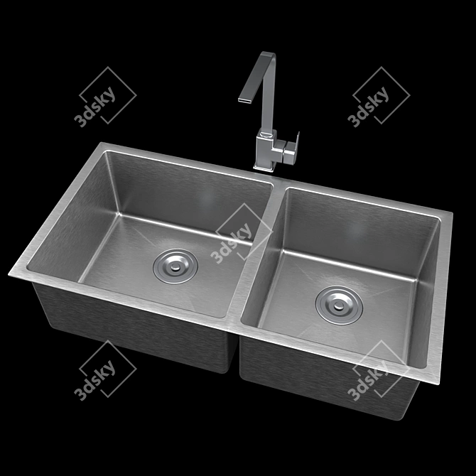 Sleek Stainless Steel Top Mount Sink 3D model image 3