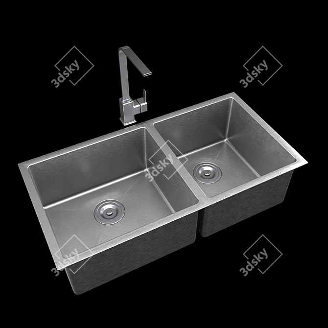 Sleek Stainless Steel Top Mount Sink 3D model image 4