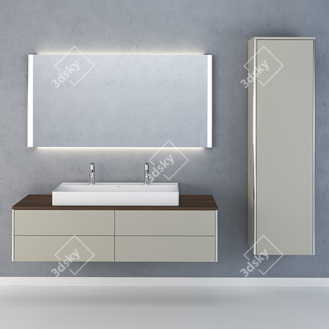 Duravit XSquare Collection: High Cabinet, Wall-Mounted Vanity, LED Mirror, Basin & Mixer 3D model image 3