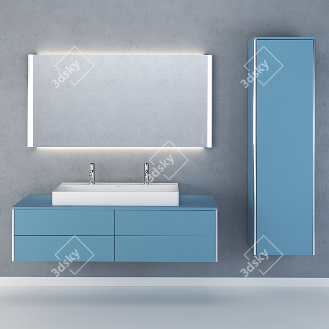 Duravit XSquare Collection: High Cabinet, Wall-Mounted Vanity, LED Mirror, Basin & Mixer 3D model image 4