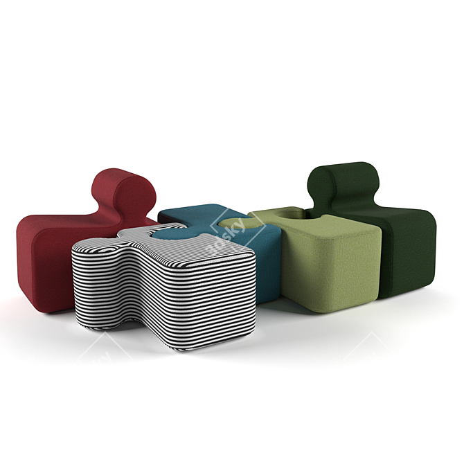 Playful Puzzle Poufs | Customizable Color Palette 3D model image 1