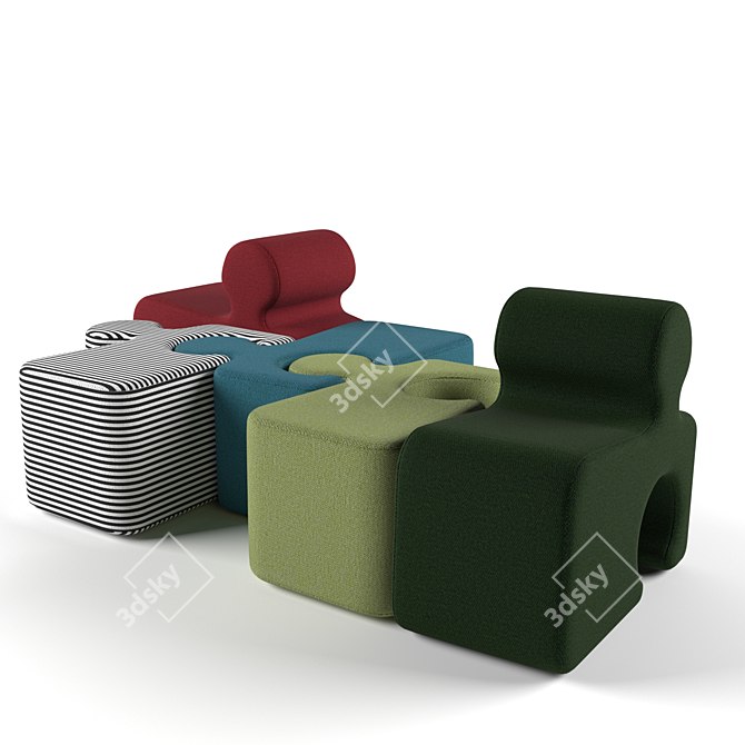 Playful Puzzle Poufs | Customizable Color Palette 3D model image 4