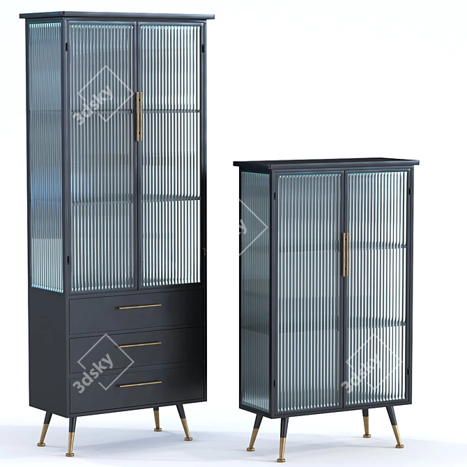 Sleek Glass Cabinet with Two Doors 3D model image 1