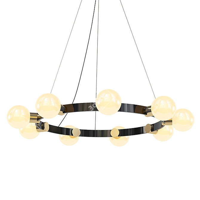 Minimalist Ring Chandelier: Black+Gold 3D model image 1