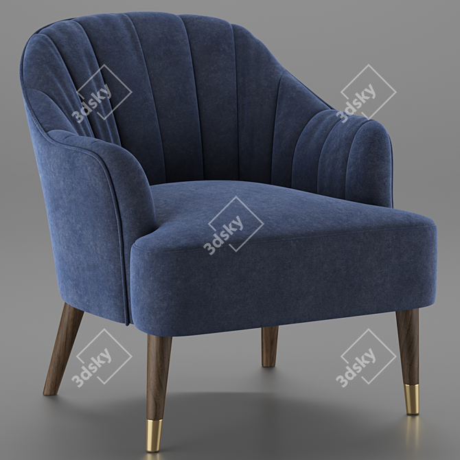 Leicester Marine Blue Velvet Armchair 3D model image 3