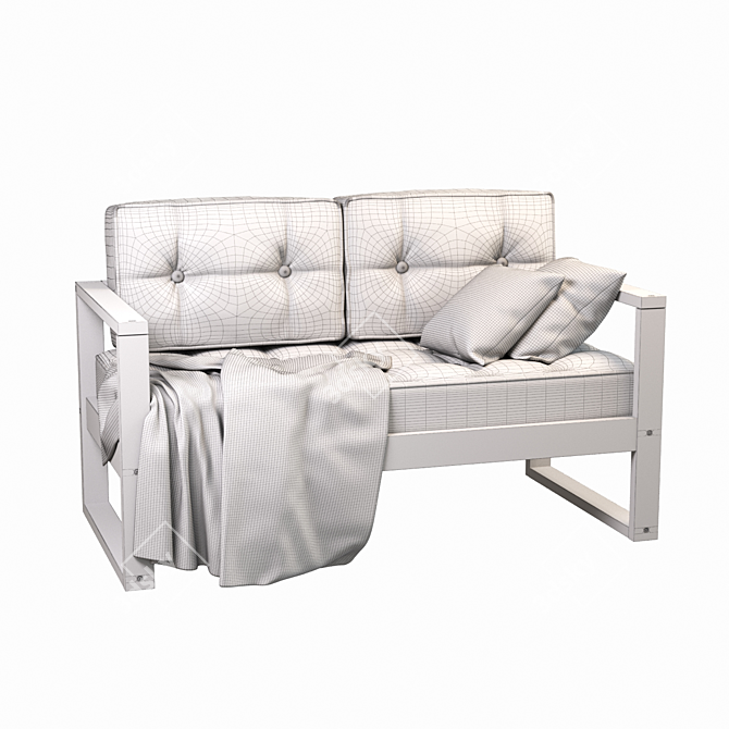 Small Wood and Textile Sofa 3D model image 2