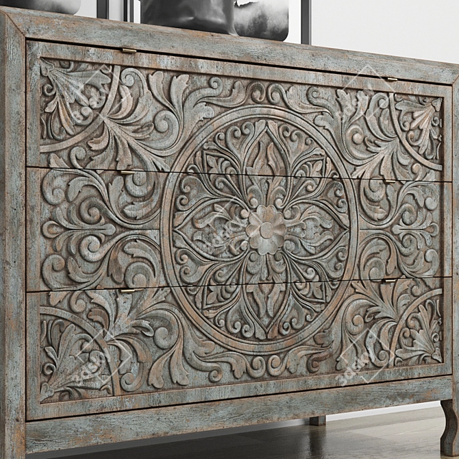 Lockhart Three-Drawer Chest: Rustic Elegance for Your Home 3D model image 3