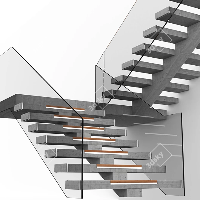 Contemporary Wooden Staircase 3D model image 2