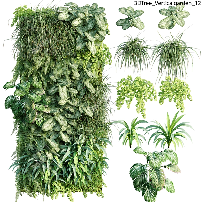 Lush 12-Pot Vertical Garden: Bring Nature Indoors 3D model image 1