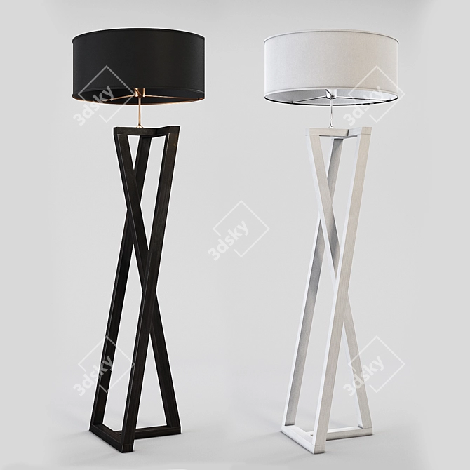 Modern Black and White Wood Floor Lamp 3D model image 1