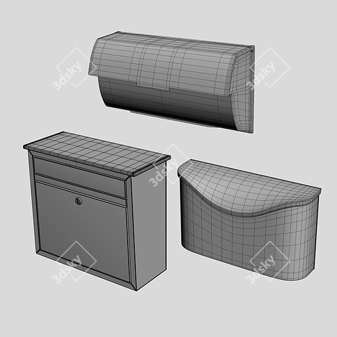 Triple Mailbox Set: Stylish and Convenient 3D model image 2