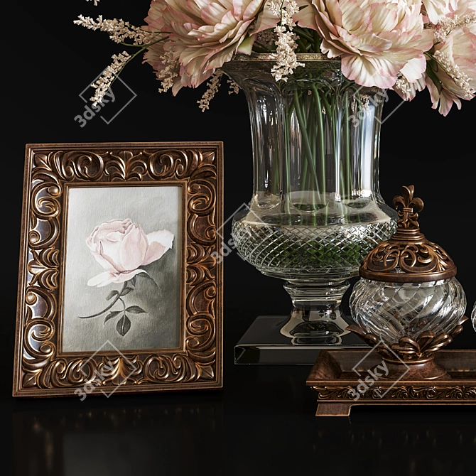 Antique Brass Decor Set: Vases & Candlestick 3D model image 4