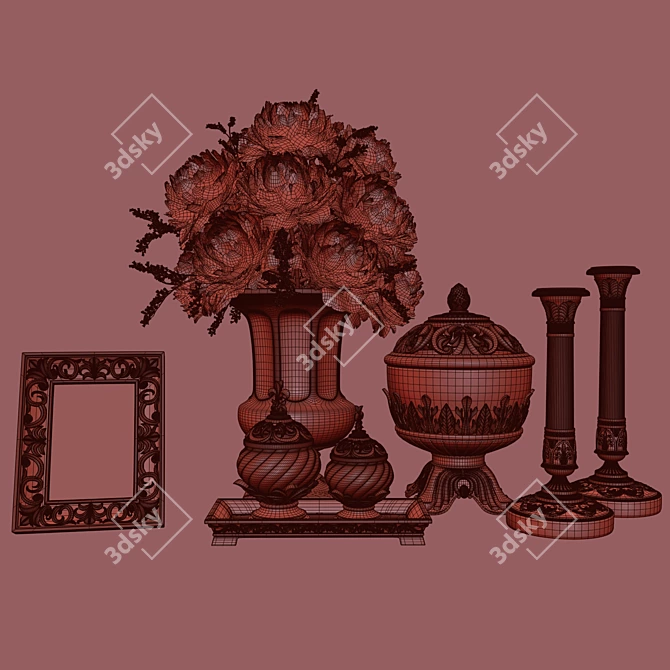 Antique Brass Decor Set: Vases & Candlestick 3D model image 5