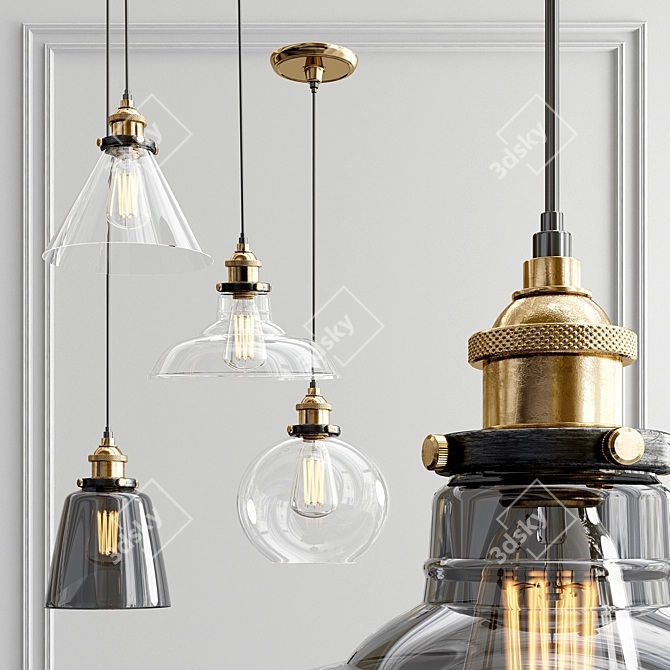 Retro Industrial Pendant Lighting 3D model image 2