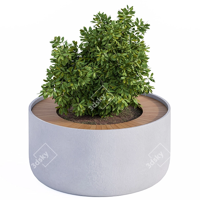 Concrete Round Planter with Plants 3D model image 3