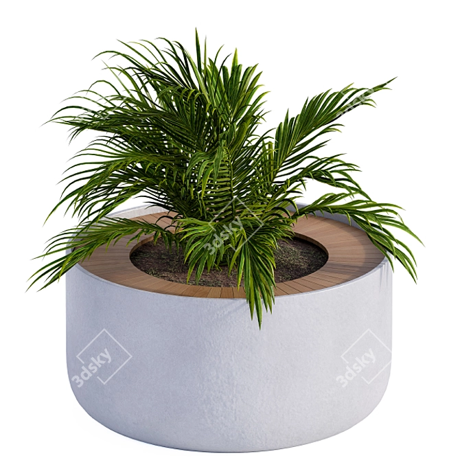 Concrete Round Planter with Plants 3D model image 4