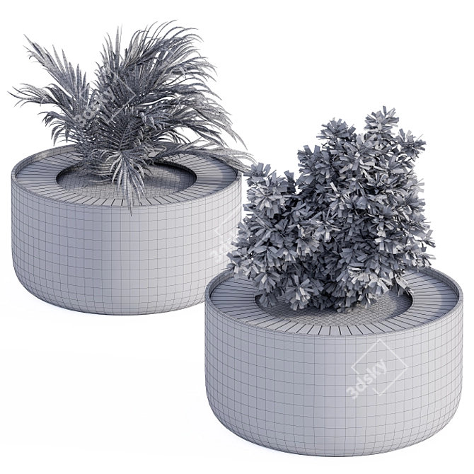 Concrete Round Planter with Plants 3D model image 5