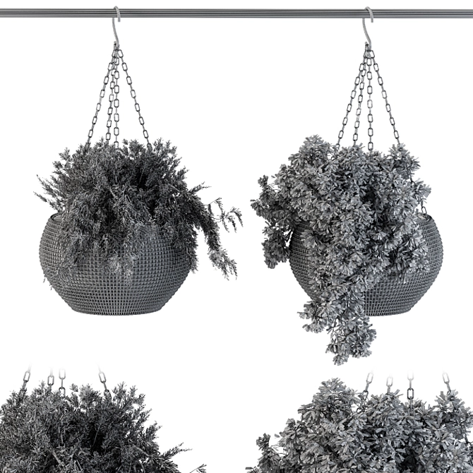 Black Pot Hanging Plant 3D model image 5