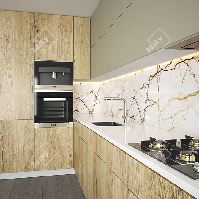 Modern Kitchen Set: Gas Hob, Sink, Oven, Hood - 3D Model 3D model image 2