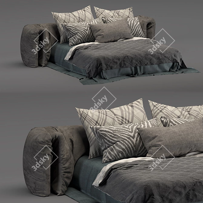 Elegant Bed Frame with Textured Materials 3D model image 1