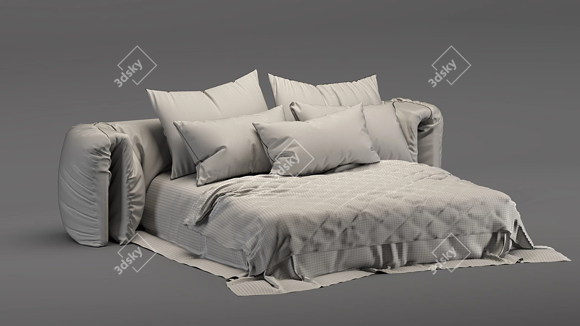 Elegant Bed Frame with Textured Materials 3D model image 4