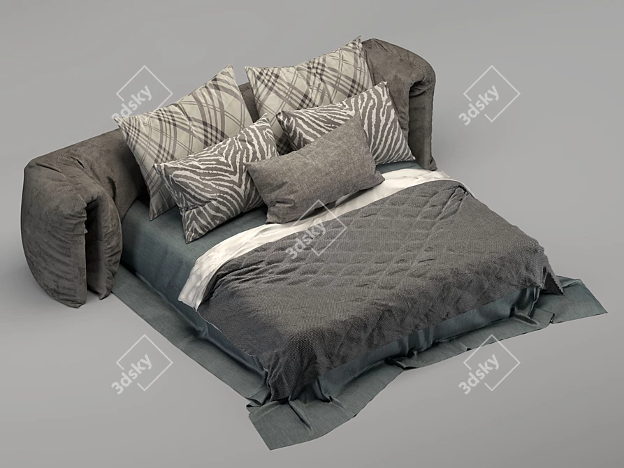 Elegant Bed Frame with Textured Materials 3D model image 7