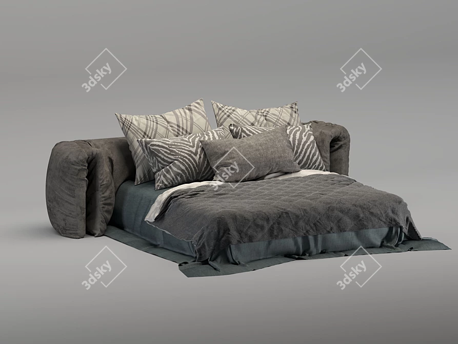 Elegant Bed Frame with Textured Materials 3D model image 8