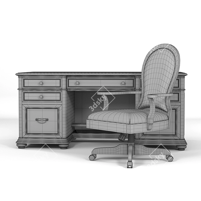 Rustic Dark Wood Chair & Table Set 3D model image 5