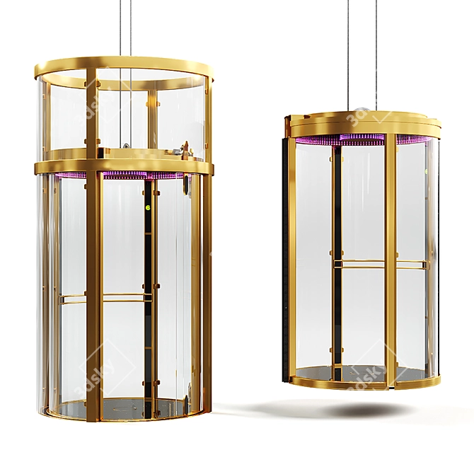 Sleek Glass Round Elevator with 3D Ceiling 3D model image 4