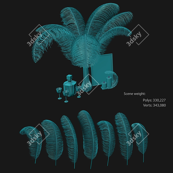 Elegant Ostrich Feather Centerpiece Kit 3D model image 1