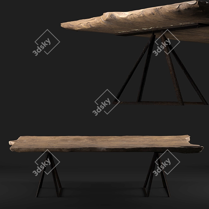 Live Edge Walnut Slab Dining Table 3D model image 3