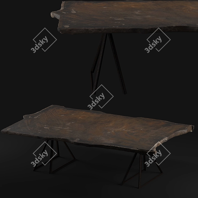 Live Edge Walnut Slab Dining Table 3D model image 5