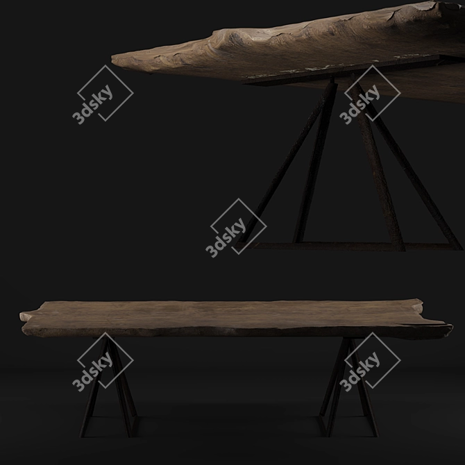 Live Edge Walnut Slab Dining Table 3D model image 6