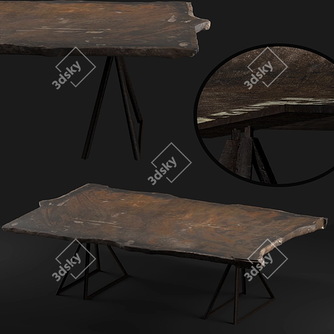 Live Edge Walnut Slab Dining Table 3D model image 10