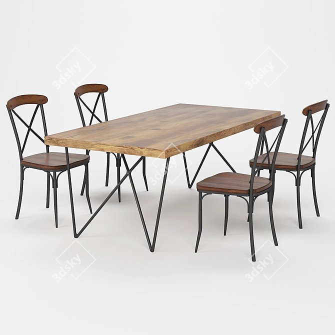 Rustic Industrial Dining Set 3D model image 1