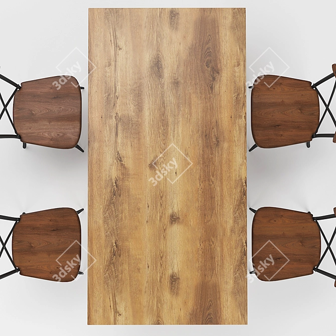 Rustic Industrial Dining Set 3D model image 2