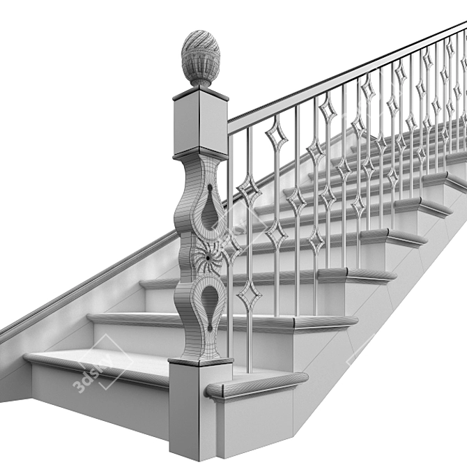 Elegant Classic Staircase 3D model image 2