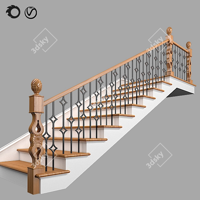 Elegant Classic Staircase 3D model image 3