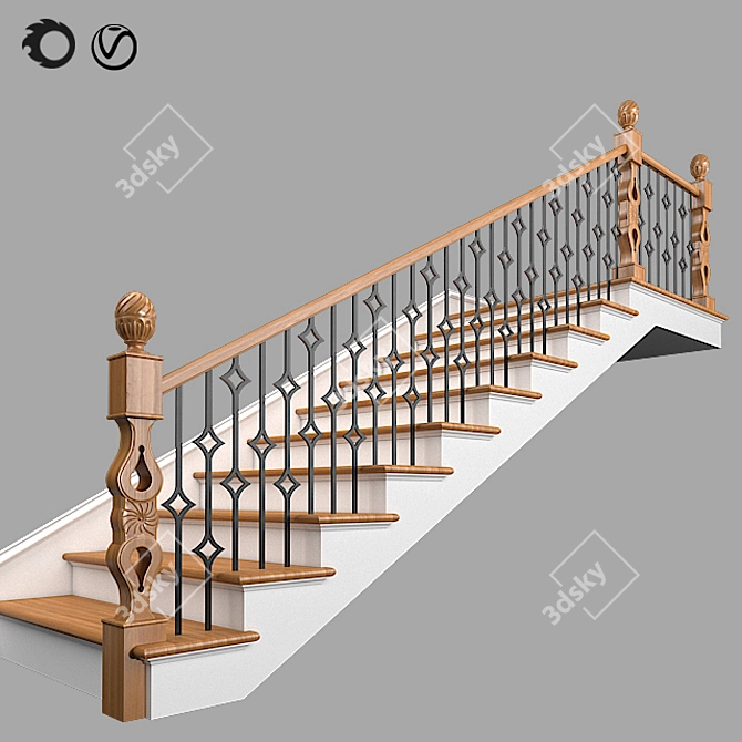 Elegant Classic Staircase 3D model image 7