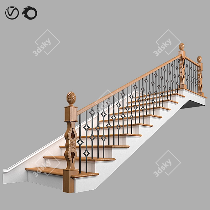 Elegant Classic Staircase 3D model image 9