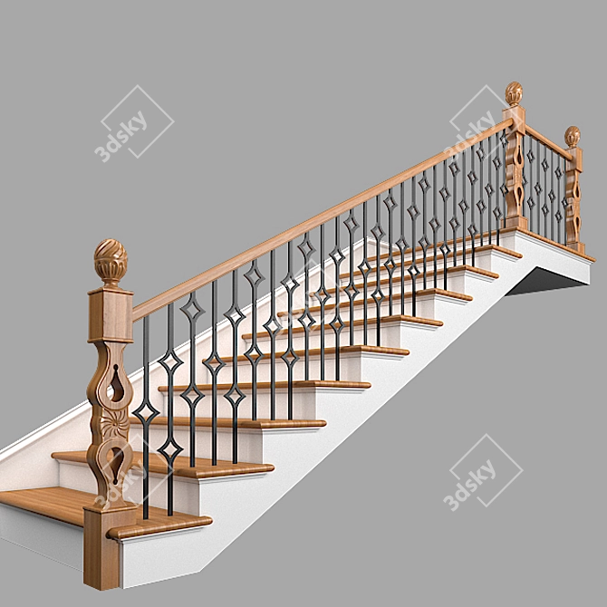 Elegant Classic Staircase 3D model image 10