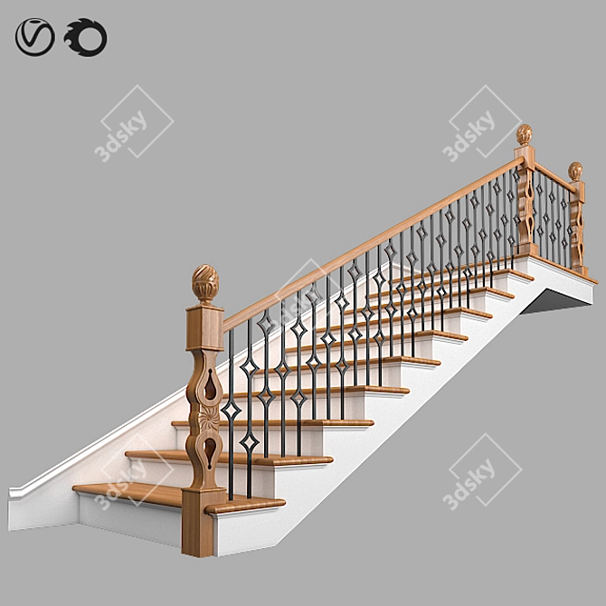 Elegant Classic Staircase 3D model image 13