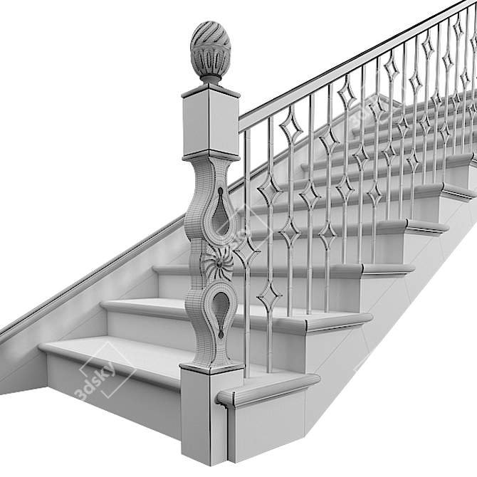 Elegant Classic Staircase 3D model image 16