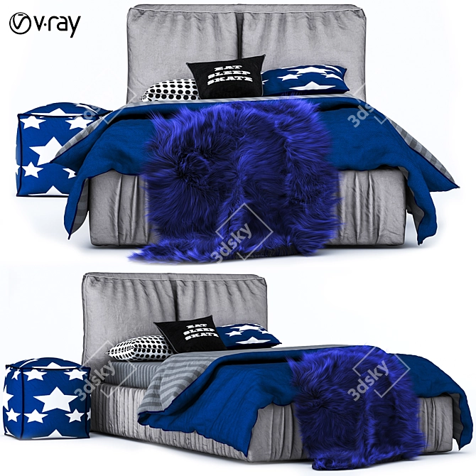 Soft Baby Bed: 2 Colors, Fur Included 3D model image 5