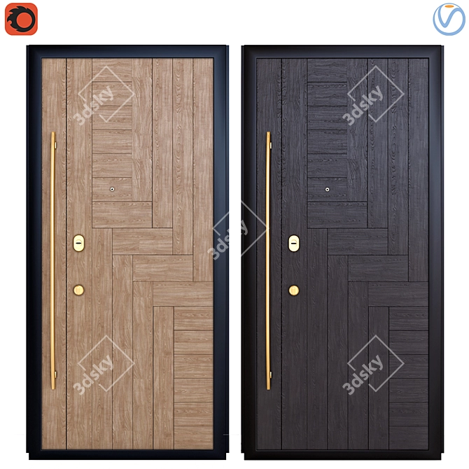 100cm Wooden Exterior Door 3D model image 1