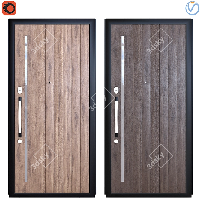 Solid Wood Exterior Door 3D model image 1