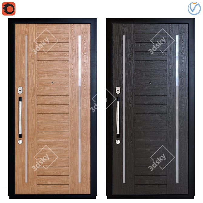 Rustic Wooden Exterior Door 3D model image 1